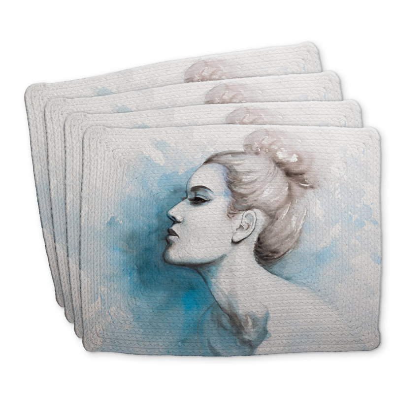 Ensemble de 4 napperons en polyester tressé - aquarelle