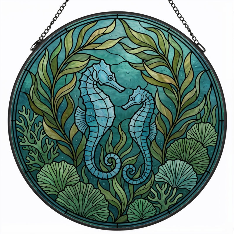 Panneau de fenêtre vitrail Seahorse H 12 po, 12"H