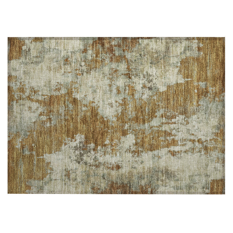 Machine Washable Indoor/Outdoor Xhevrie Terracotta Rug, Rectangle 1'8" x 2'6"