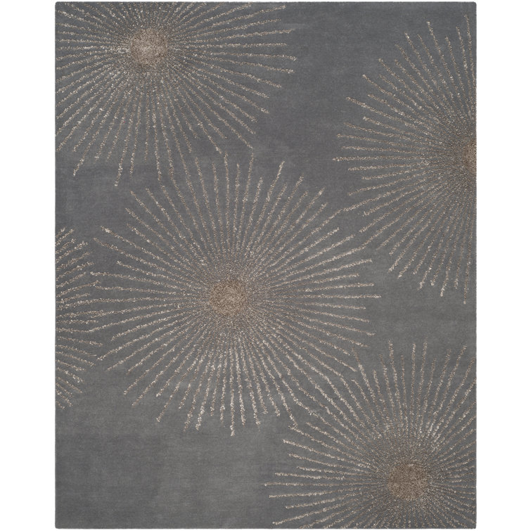 Amier Abstract Handmade Tufted Wool Dark Grey/Silver Area Rug