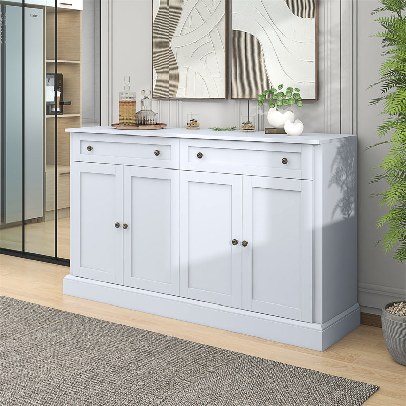Idala Sideboard,Buffet table,Dining cabinet,Office credenza with 2 Drawers & 4 Doors Adjustable Shelves, White