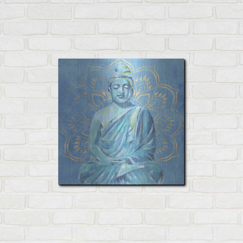 «Buddha on Blue II» par Annie Warren - impression sans cadre sur métal, H 24 po x l 24 po x P 0,13 po