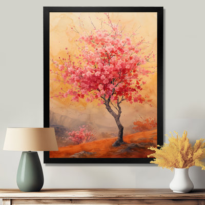 Cerisier en fleurs rouge orangé - Art mural de salon cerisier en fleurs