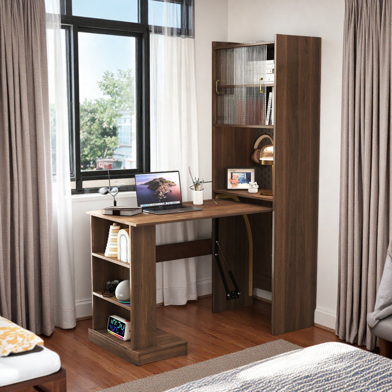 Bureau d'ordinateur pliable avec bibliothèque