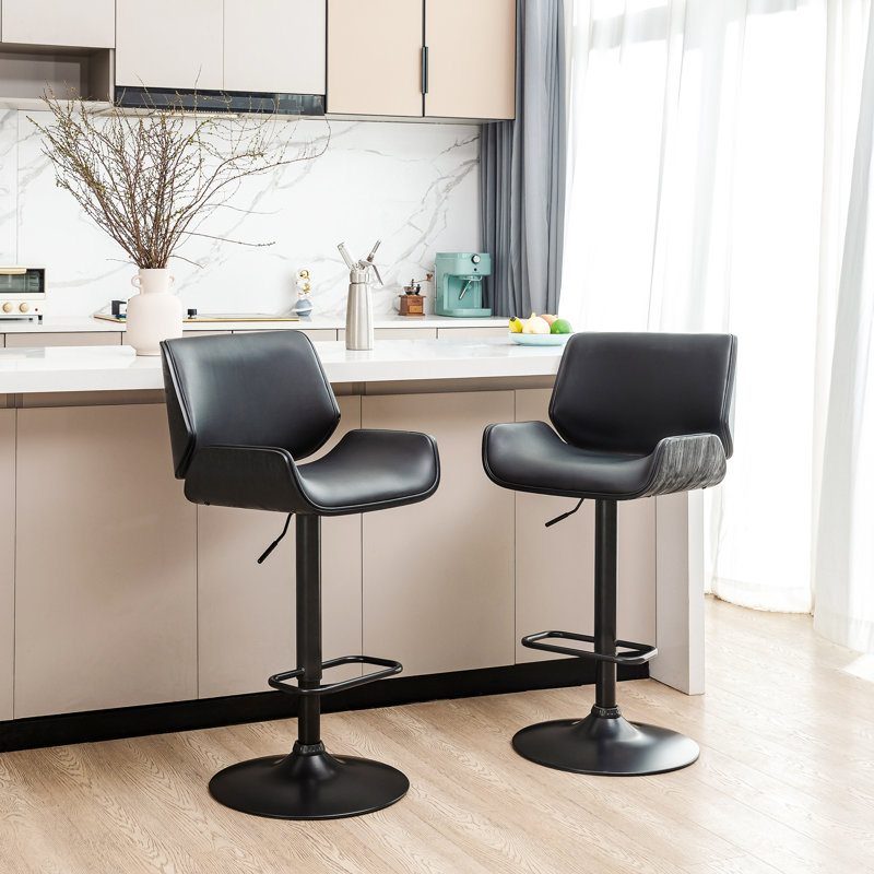 Aanyla Swivel Adjustable Height Bar Stool, Black, Black
