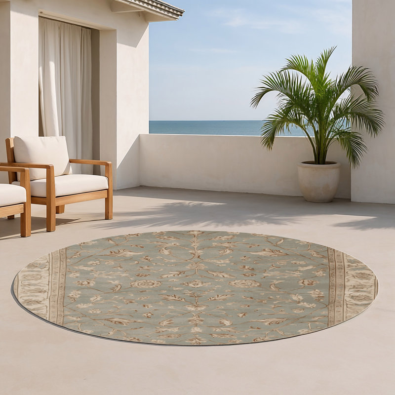 Tapis gris d'intérieur et d'extérieur Tabriz, Rond 5 pi