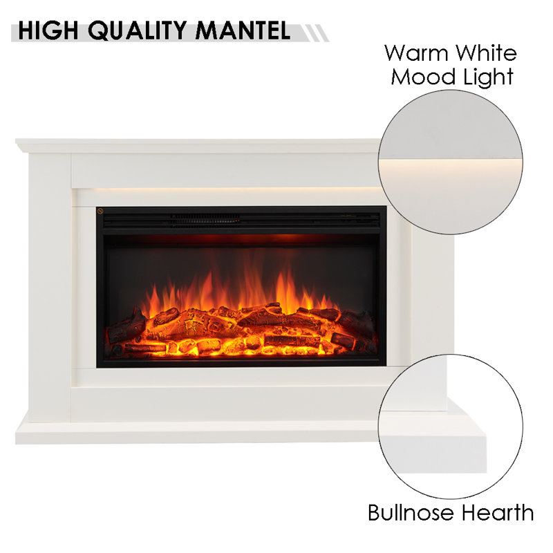 FLAMME Evora Electric Fireplace with surround 2kW Fireplace Heater White Multiple Colours Available, White