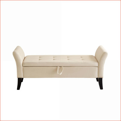 Storage Bench 51.5'' Classic Tufted Soft Beige Velvet for Bed, Living Room, Hallway | Beige | Velvet