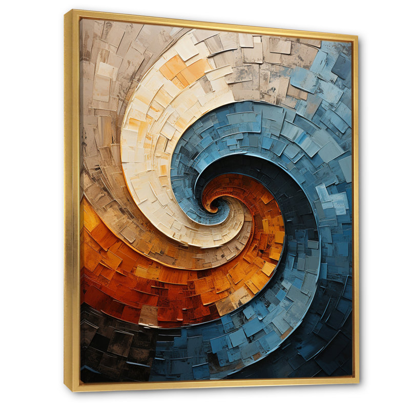 Collage en spirale - spirales abstraites, impressions sur toile, H 20 po x l 12 po x P 1 po, Cadre flottant doré