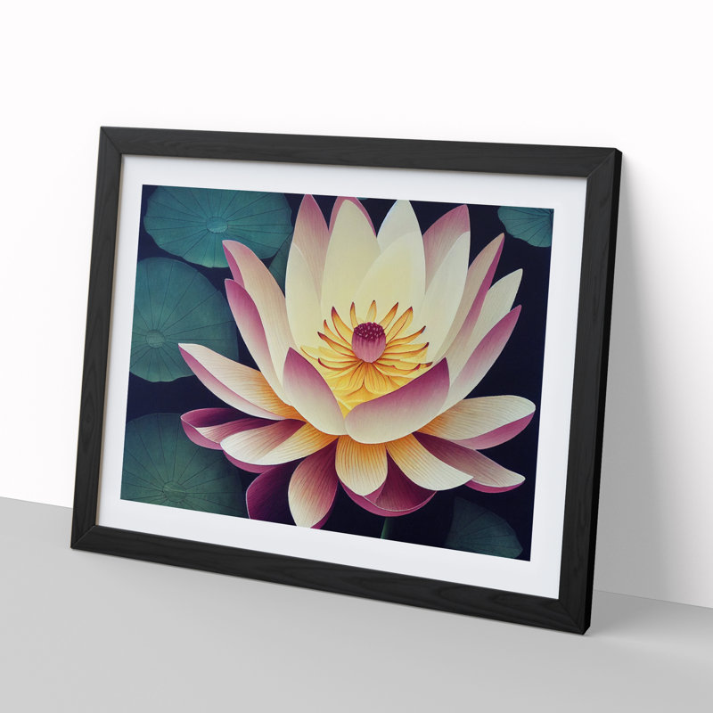 Pleasant Lotus Flower - Single Picture Frame Print, Black Framed, 25cm H x 34cm W x 2cm D