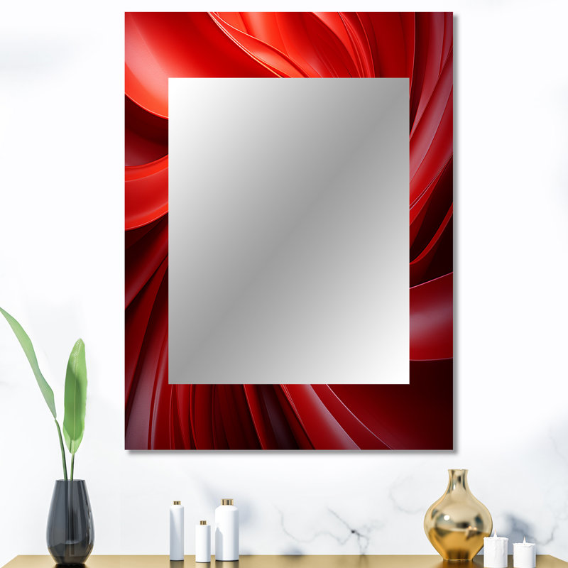 Red abstract spiral dreamscape IV - Abstract Spirals Wall Mirror, Red Decorative Mirror, Printed Metal Art, 40" x 30"