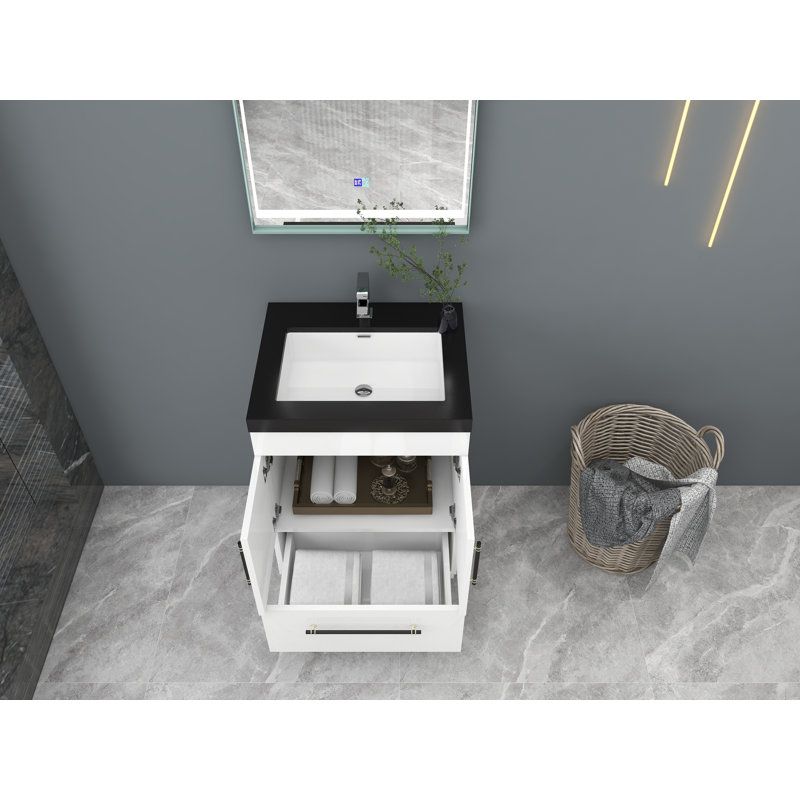 Ensemble de meuble-lavabo simple 24 po Camodeca, Blanc très luisant, Noir mat