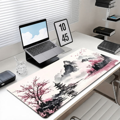  Rubber Mouse Pad, Smooth Microfiber Surface, Non-Slip Base, Rounded Edge Decorative Mouse Mat for Office & Gaming,16×36 Inch ,Pink Watercolor Landscape