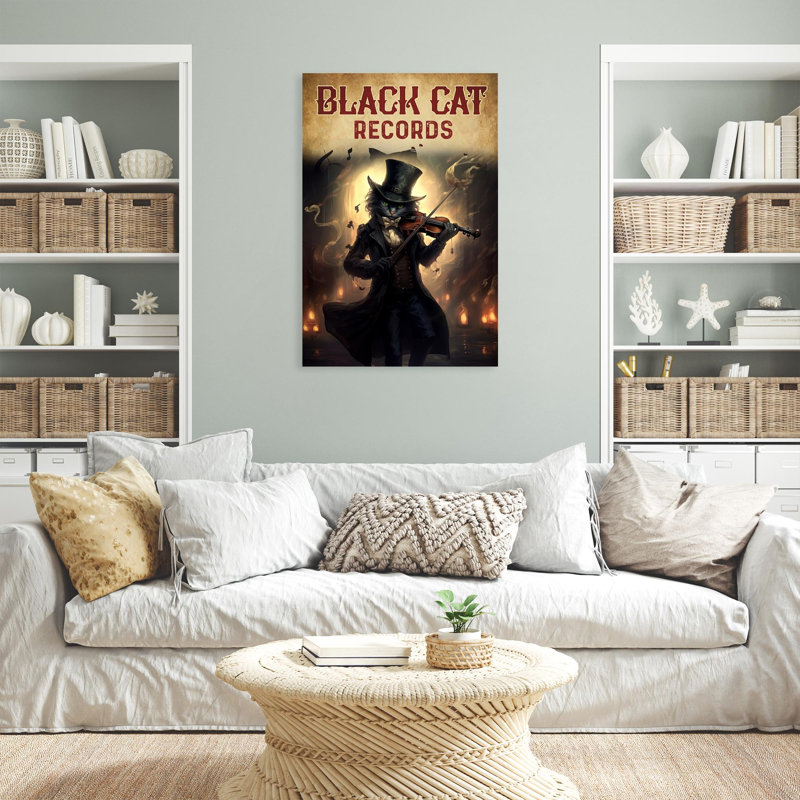 «Black Cat Disques» - 1 pièce, impression rectangulaire, H 36 po x l 24 po x P 1,25 po