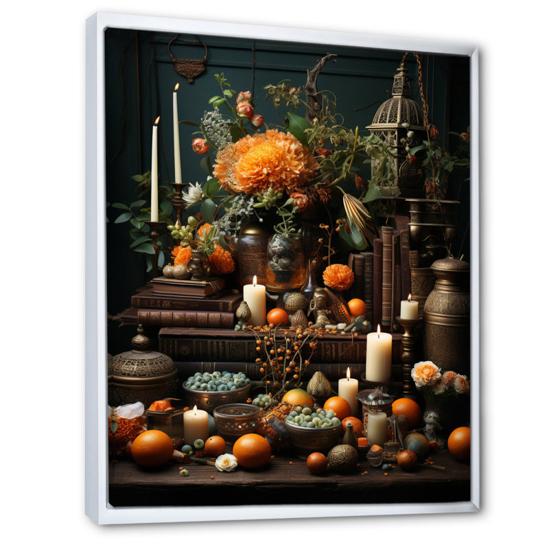 «Folk Religion Sacred Offings II», reproduction d'art sur toile, H 40 po x l 30 po x P 1,5 po, Cadre flottant blanc