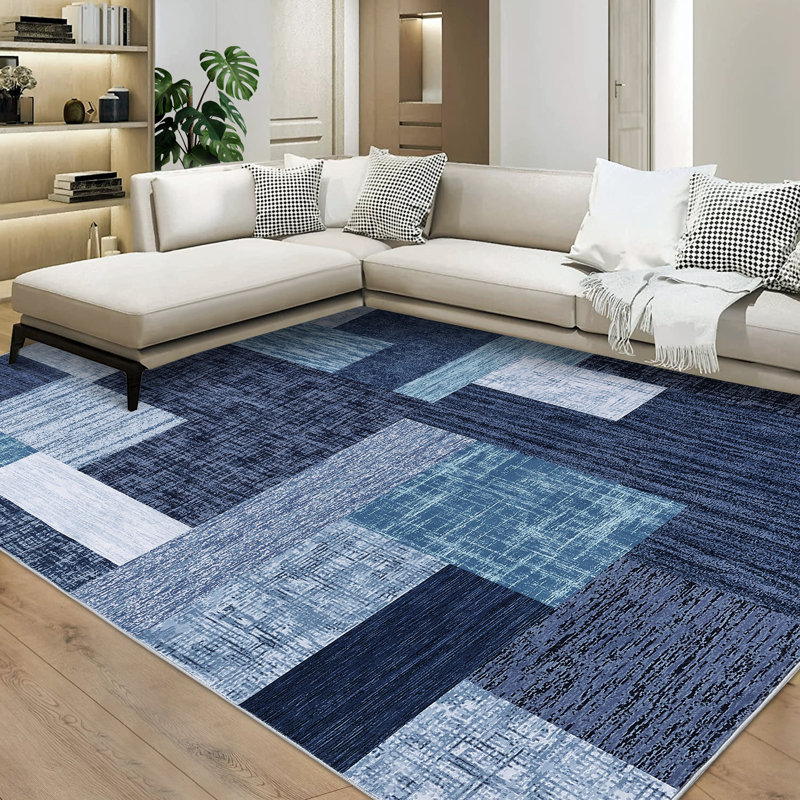 Tapis géométrique lavable à la machine lavable à la machine, Rectangle 5 pi x 7 pi