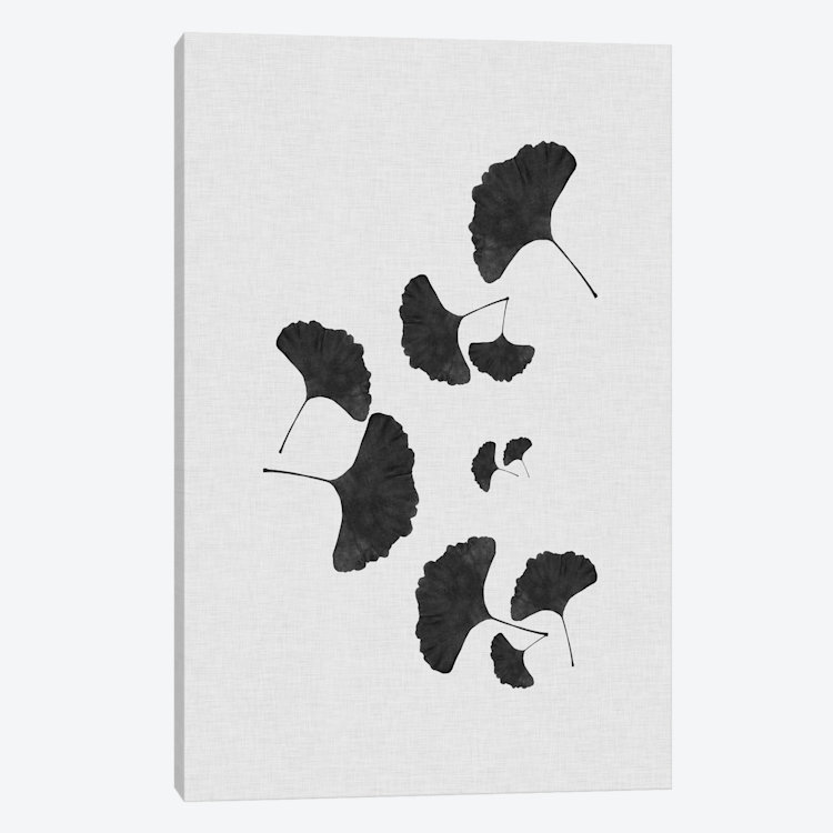 «Ginkgo Leaf I», impression sur toile tendue en noir, H 18 po x l 12 po x P 1,5 po, Toile tendue, Pas de tapis