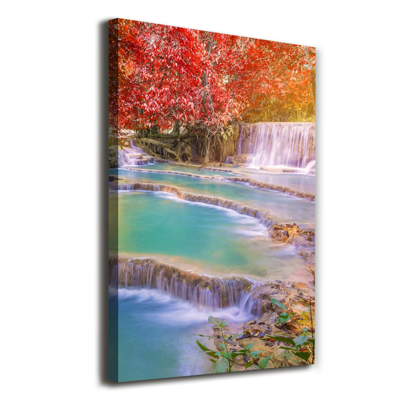 Waterfall In Autumn - Wrapped Canvas Print