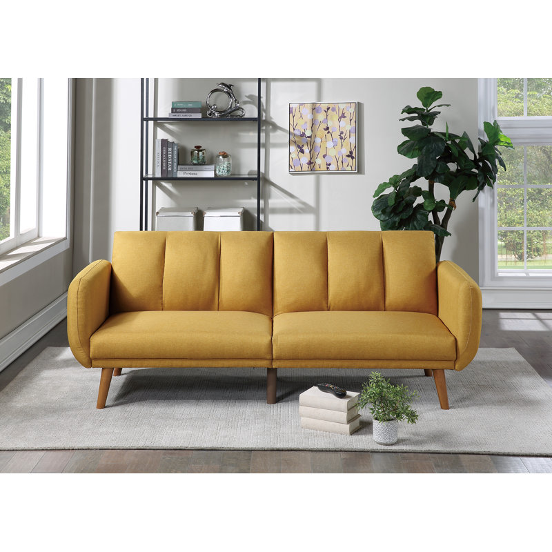 Babrow Full / Double 81.14'' Upholstered Convertible Sofa, Mustard Polyester Blend