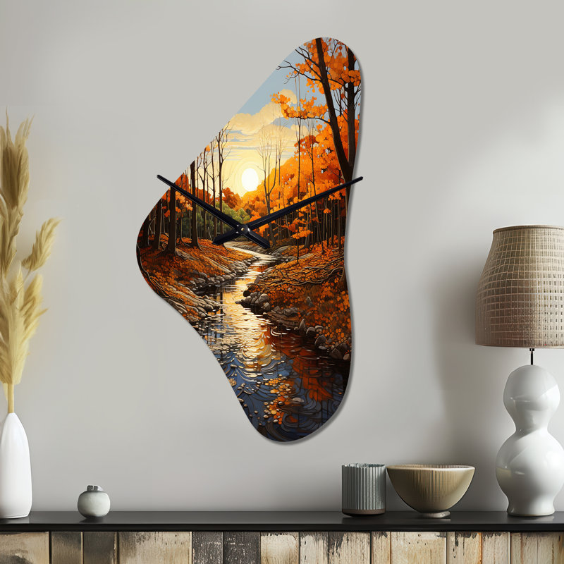 Horloge asymétrique en métal Birch Woods Autumn Sonata I - Birch, Grand