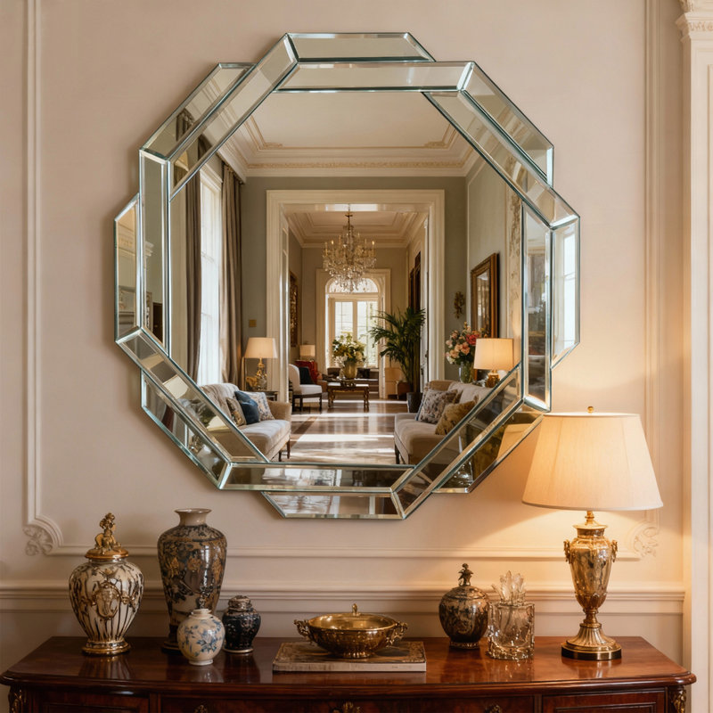 Miroir mural octogonal à bords biseautés sans cadre