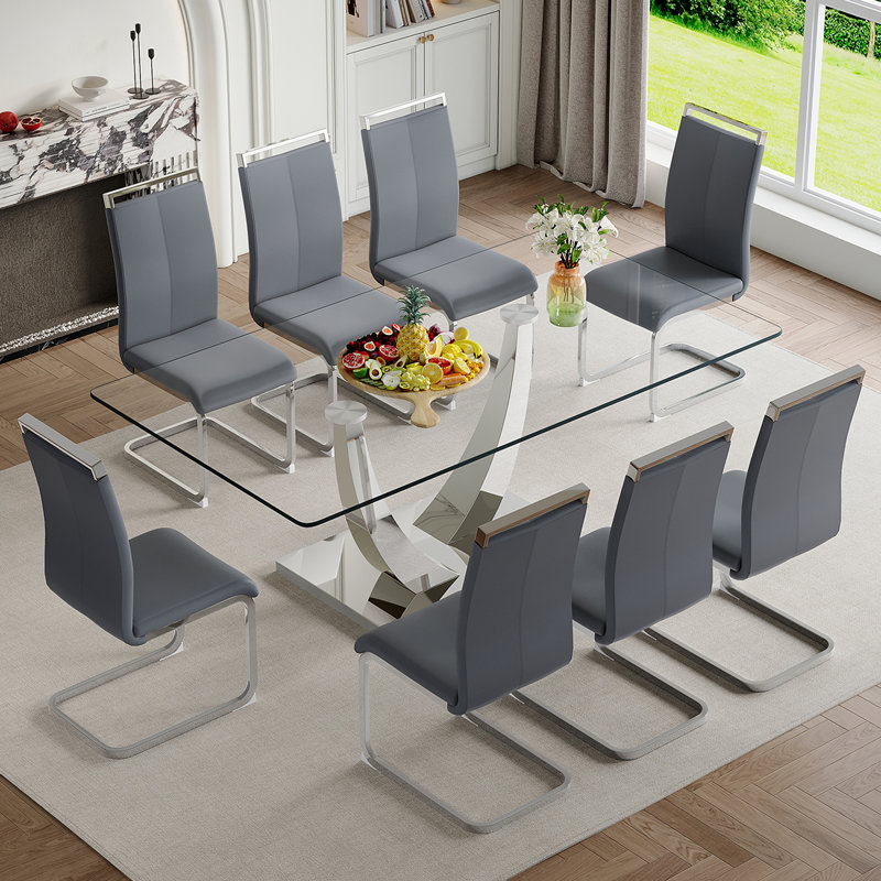 Glass Dining Table Set, 9, Gray