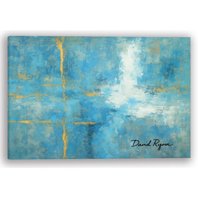 Tranquil C Courants - Art abstrait sur toile bleu et or