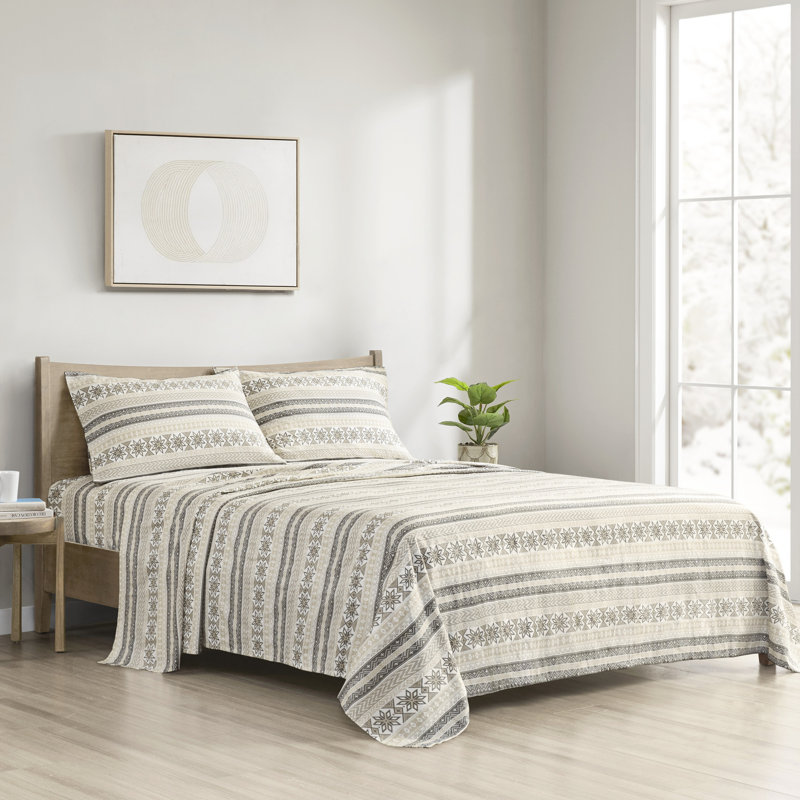 Drap en flanelle imprimé 100% coton pour grand lit - ultra confortable et doux, divers imprimés disponibles, comprend un drap plat, 2 taies d'oreiller ajustées de 14 po, lavable à la machine, literie douce pour une nuit paisible, impressions,