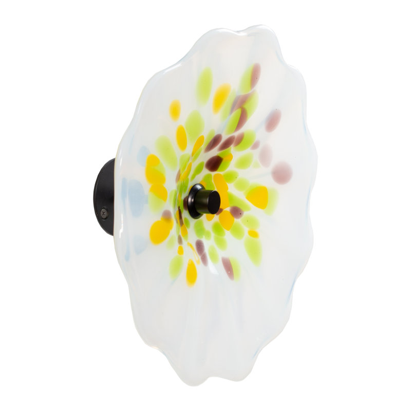 Décoration murale en verre soufflé à la main fleur avec support de fixation mural, diamètre de 12 pouces