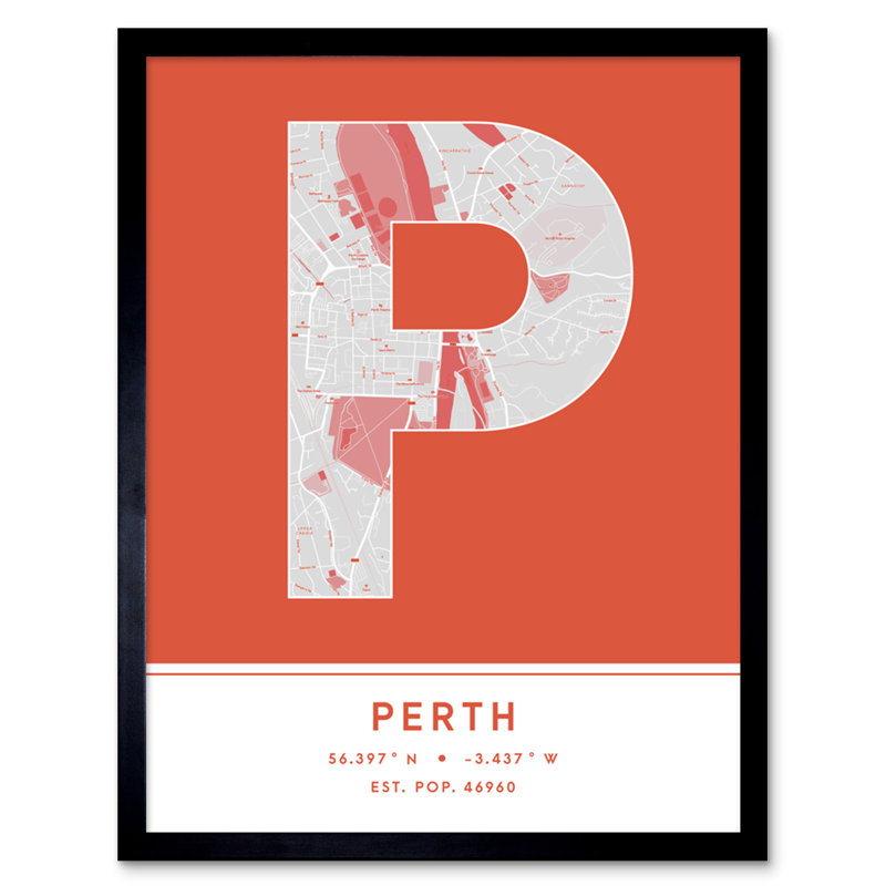 Perth UK City Map Perth UK Orange - Single Picture Frame Typography