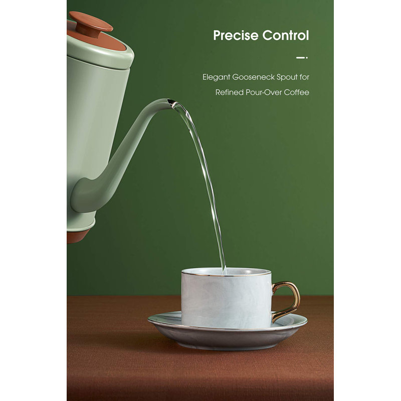 Green and Brown Stainless Steel Gooseneck Electric Kettle