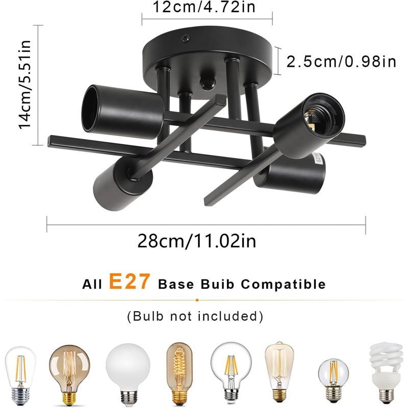 Flush Mount, 14cm H x 28cm W x 28cm D, Black