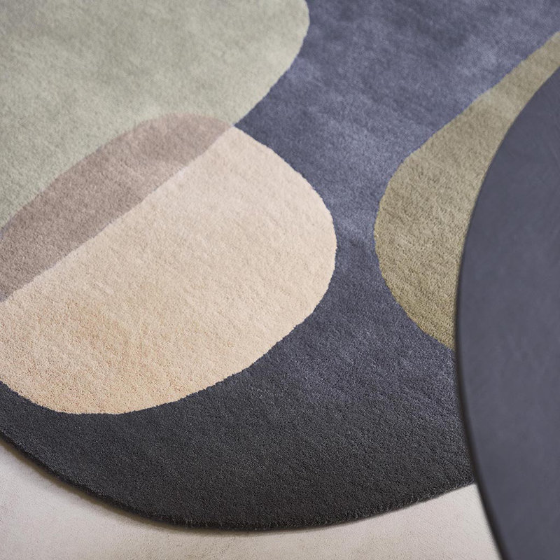 Decor Hand Tufted Wool Geometric Area Rug, Oval 4'7'' x 6'7'', Dark Gray/Taupe