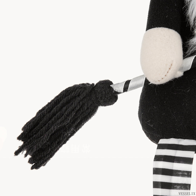 Ensemble de 2 gnomes noirs en tissu assis avec un balai et de longues pattes, 4,3 x 4 x 26,8 pouces pour Halloween