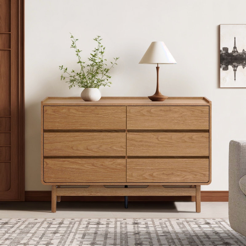 47.3" W Oak 6-Drawer Dresser with Rounded Corners