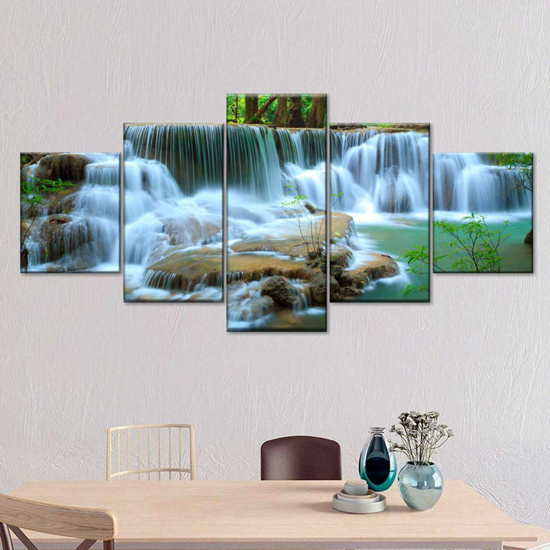 Ensemble de 5 chutes d'eau sur toile Kanchanaburi, H 24 po x l 55 po x P 1,25 po