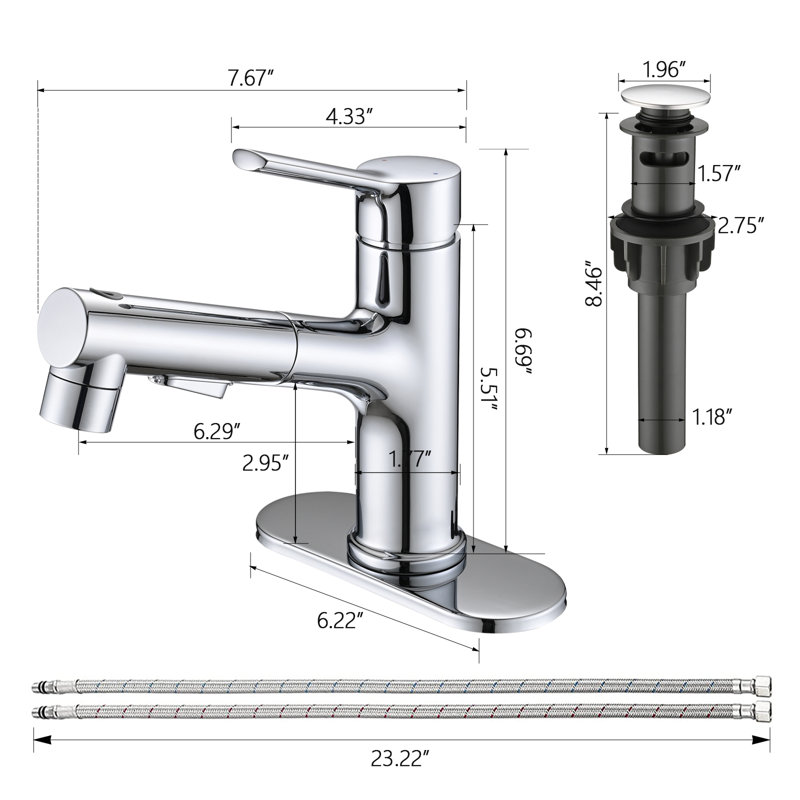 Single-hole Single-handle Bathroom Faucet With Pull Out Sprayer, Chrome