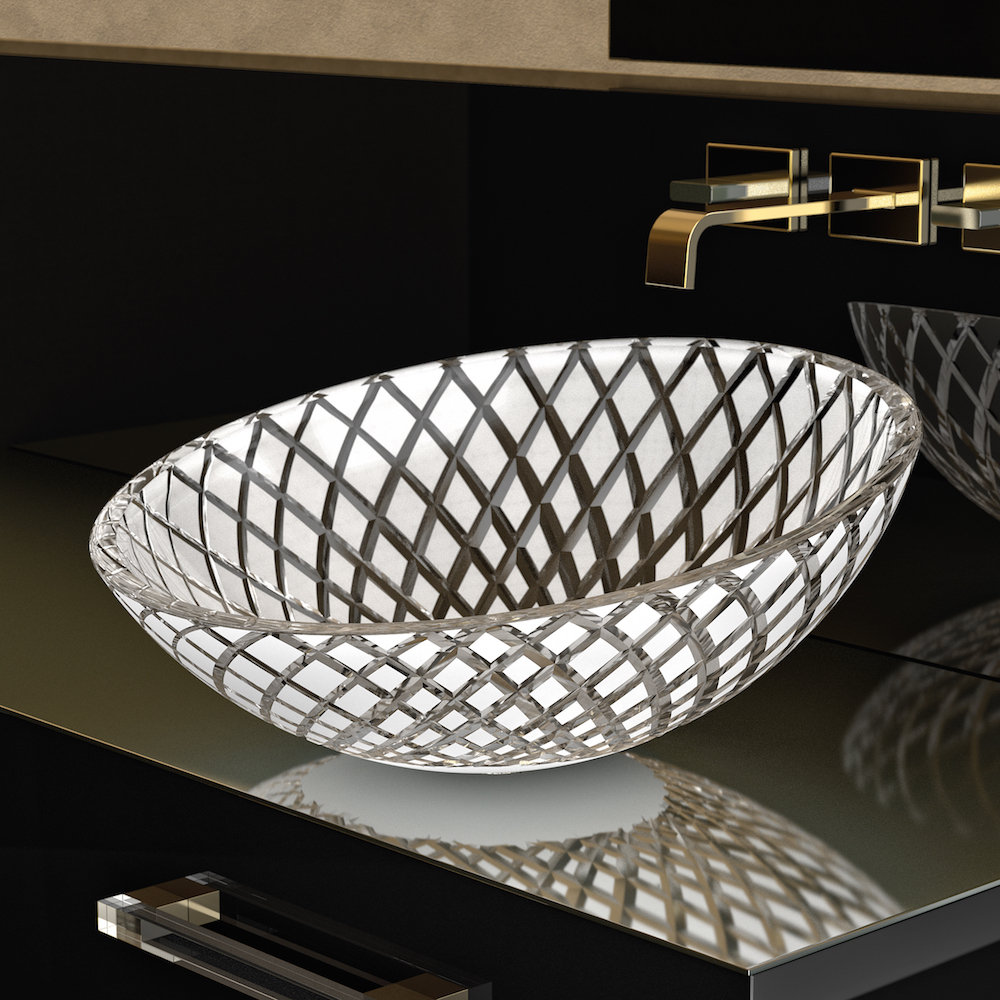 Dahlia Glass Handmade Circular Vessel Bathroom Sink Maestro Bath Sink 