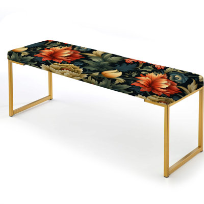 Petal Symphony Colorful Damask Harmony - Damask Upholstered Gold Bench