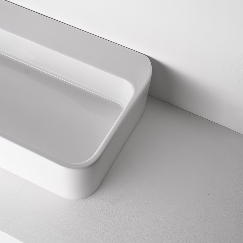 WS Bath Collections Cosa 17.7'' Ceramic Rectangular Bathroom Sink with Overflow, Three Holes, Glossy White