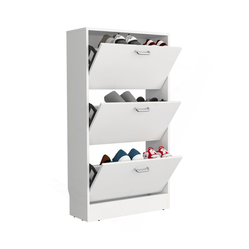 Étagère à chaussures haute Inola, rangement pour chaussures, entrée, chambre à coucher, Blanc