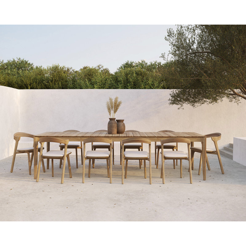Bok Outdoor Teak Dining Side Chair, Teak Black Frame/Off White Cishion