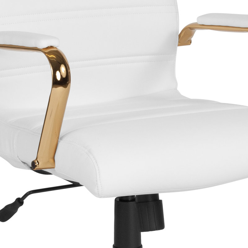 High Back Executive Swivel Office Chair with Metal Frame and Arms, White/Gold