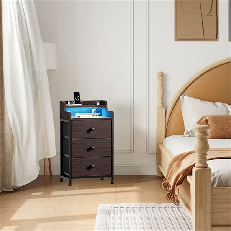 Tall Nightstand With Charging Station, Dark Brown