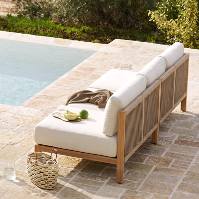 Ventura 3-seater Modern Coastal Acacia Wood Outdoor Sofa with Handwoven Rope Backrest and Water-Repellent Cushions