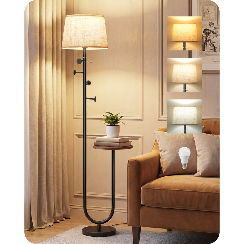 63.8'' Dimmable Tray Table Floor Lamp Standing Lamp With Shelf And Coat Rack 