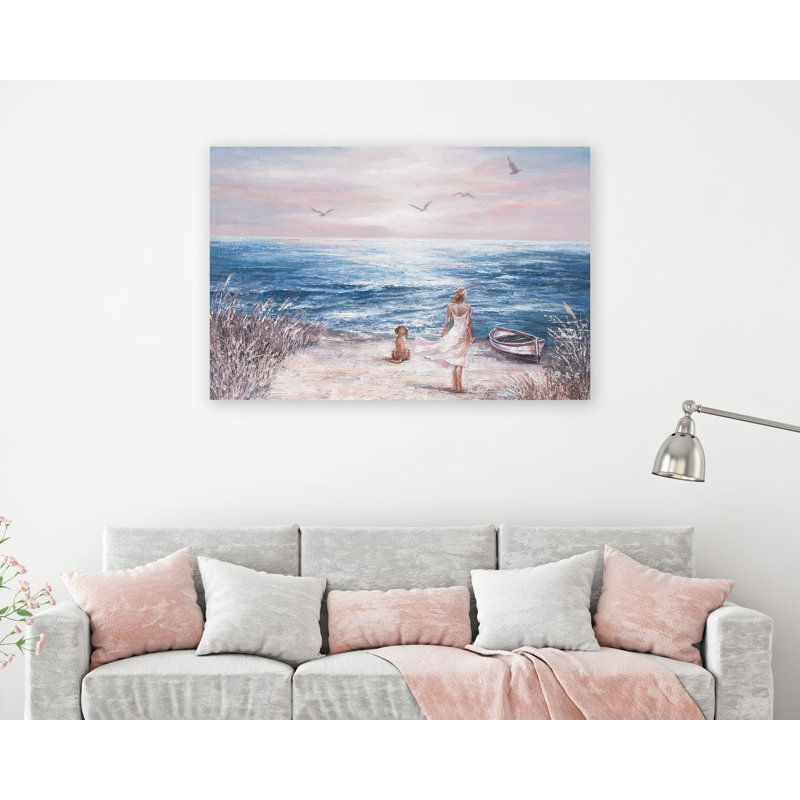 Tenny, femme et chien d'art côtier, H 36 po x l 48 po x P 1,5 po
