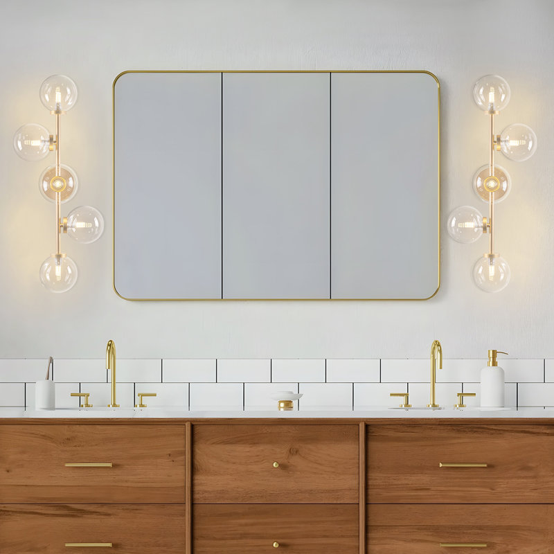 Johnnell 5 - Light Dimmable Clear Globe Glass Bathroom Vanity Light, Gold