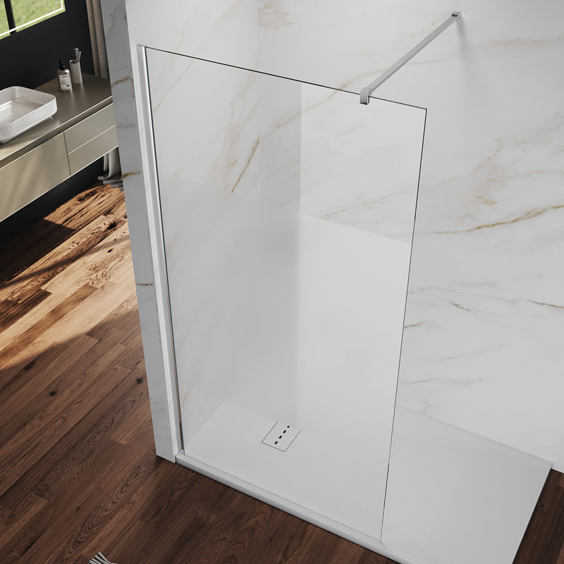 Semi-Frosted Shower Enclosure with Stainless Steel Bar, Silver