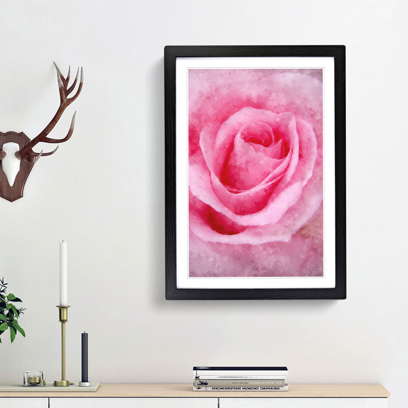 Pink Rose Petals 1 Piece Single Picture Frame Wall Art on MDF, 45cm H x 33cm W x 2cm D, Black Framed